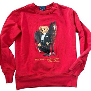 Polo by Ralph Lauren Red Crewneck Sweater with Bear and Horse Graphic